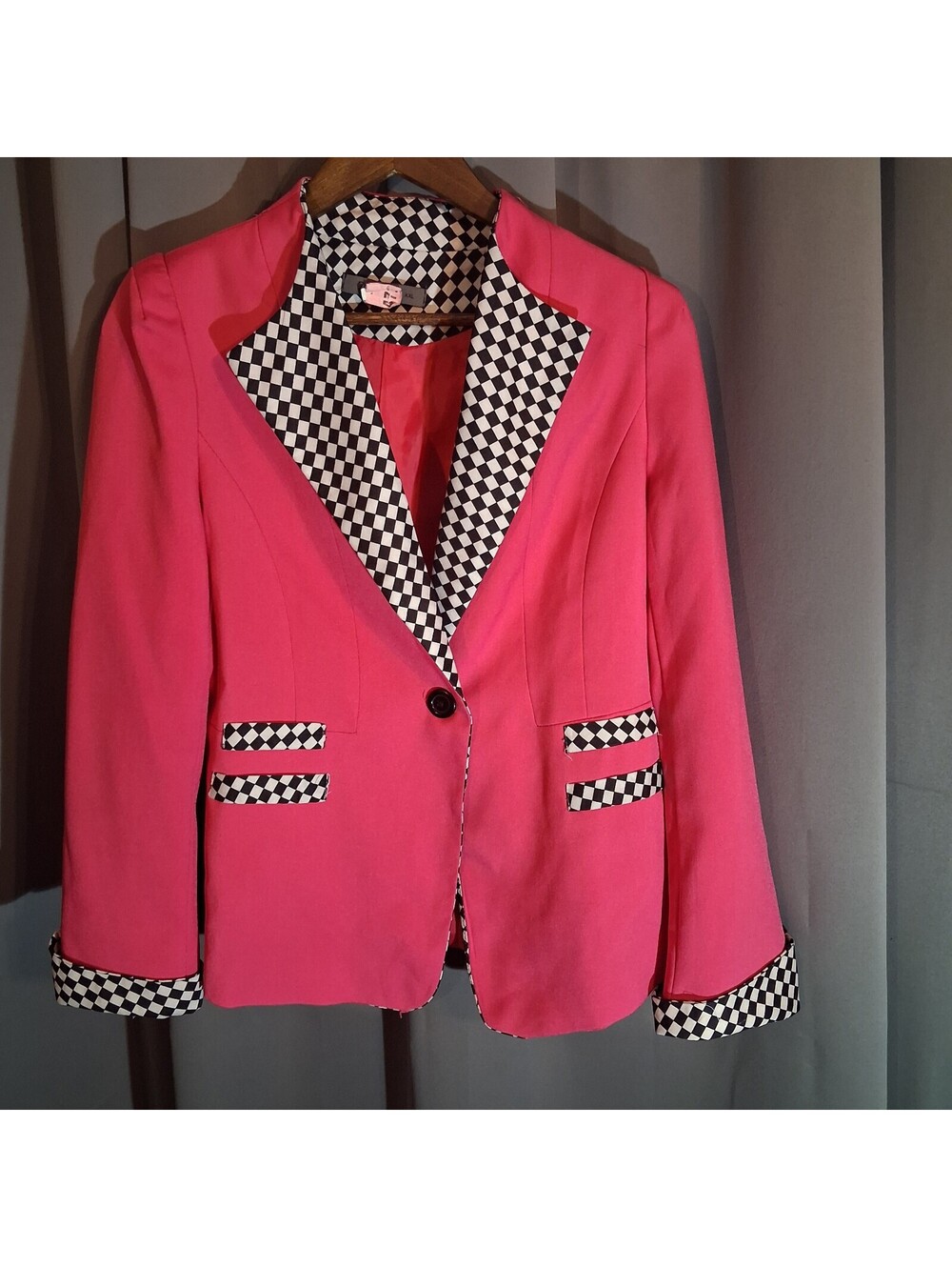 ZMLM Hot Pink Checkerboard Trim Blazer Jacket XL